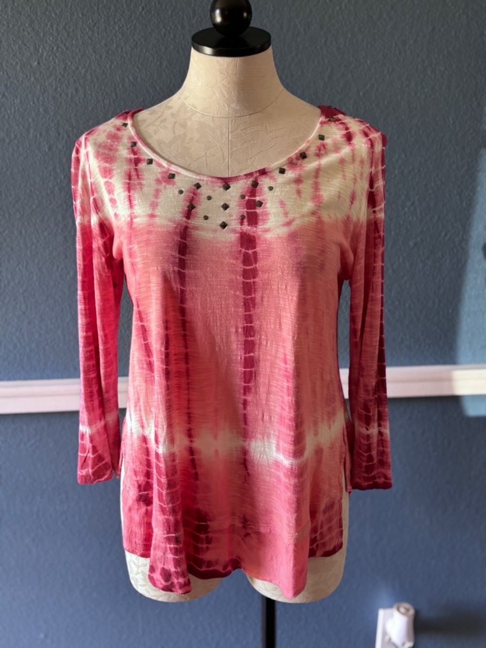 Keren Hart Pink Tie-Dye Long Sleeve Top with Stud Accents